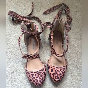 Torrid Leopard Print Ankle Wrap Flats Size 7.5 Wide